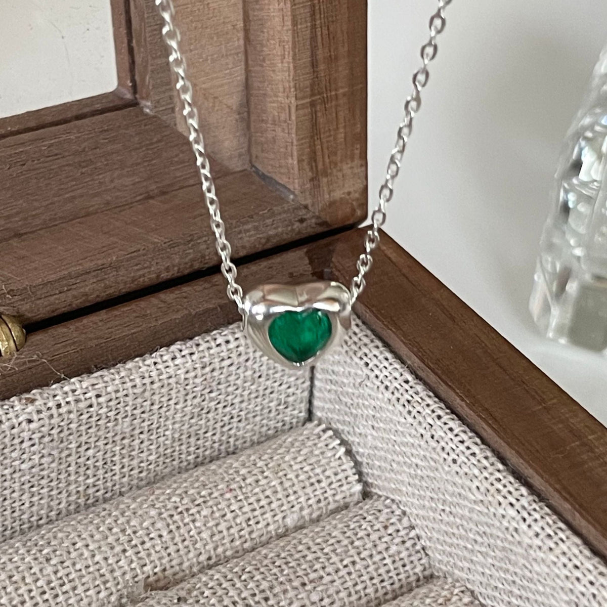 F관 - 925 실버 하트 그린 큐빅 펜던트 목걸이 [B1084] 25.11-2