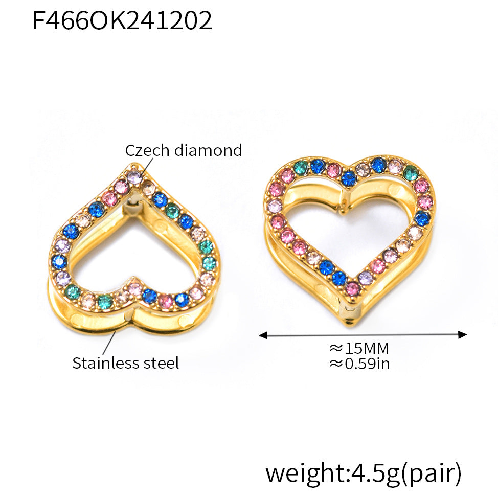 D관 - 스테인리스 스틸 핸드메이드 양면 하트 컬러풀 큐빅 귀걸이 [F466] 24.12-1