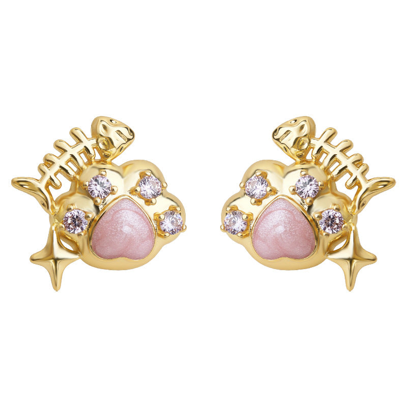 C관 - 925 은침 고양이 발 물고기 큐빅 귀걸이 [7223] 25.12-3