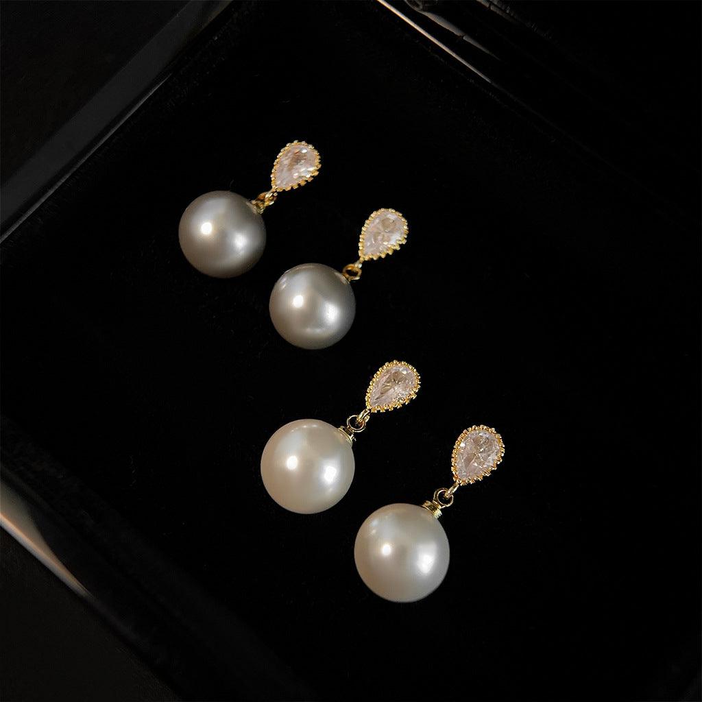 C관 - 글라스 진주 미니 큐빅 물방울 디자인 모던 심플 귀걸이 [3622-3623] 24.03-1