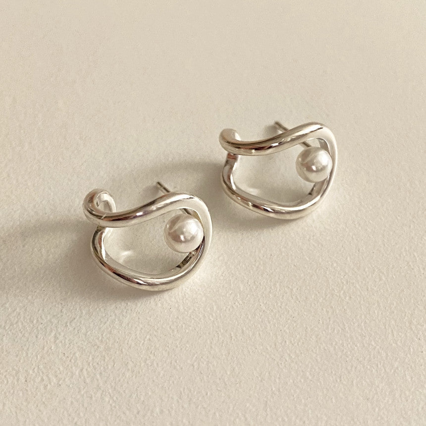 F관 - 925 실버 모조 진주 더블 라인 귀걸이 [C1231] 25.10-5