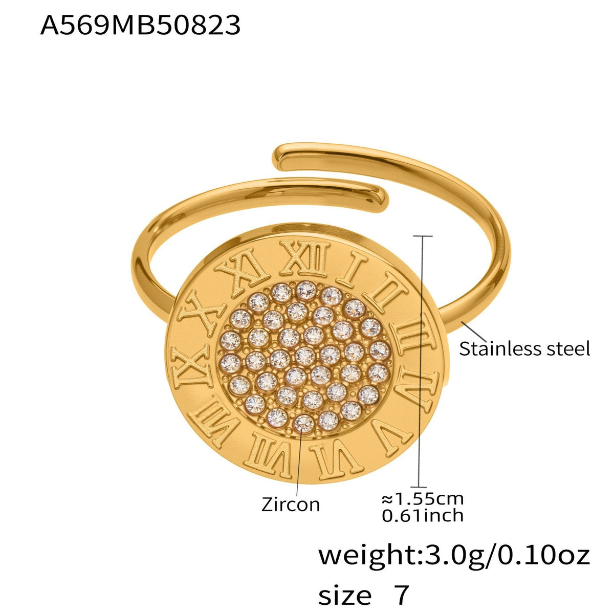 D관 - 18K 도금 스테인리스 스틸 십자가 큐빅 오픈형 반지 [A569-A572-A649] 25.10-1