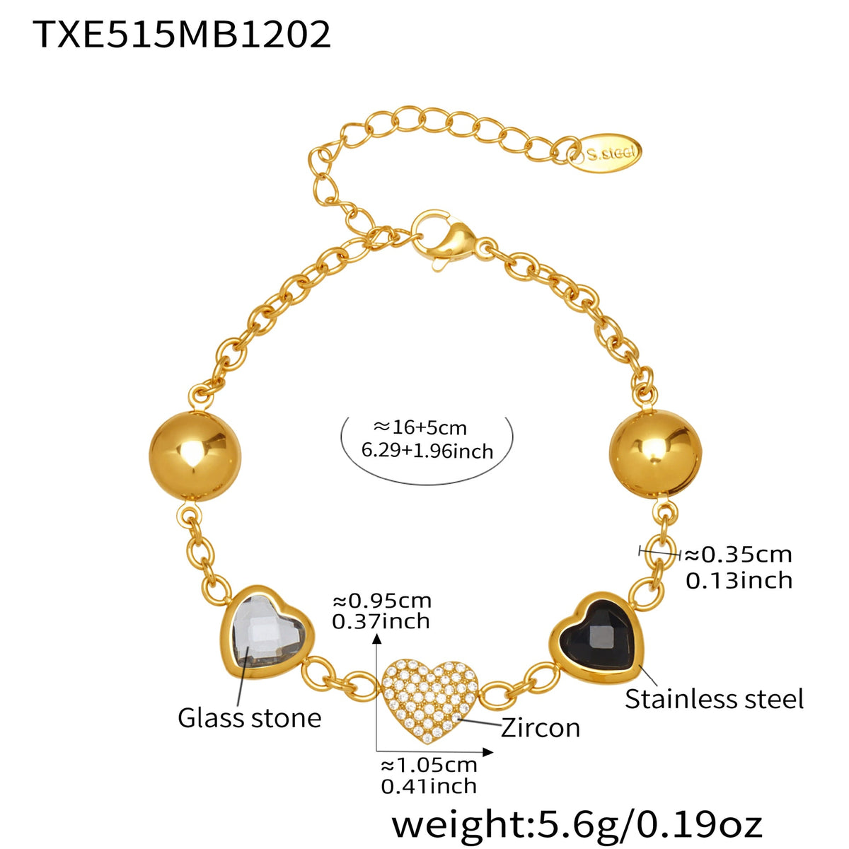 D관 - 컬러 레진 큐빅 하트 18K 도금 스테인리스 스틸 목걸이 팔찌 [TXP515] 25.12-2