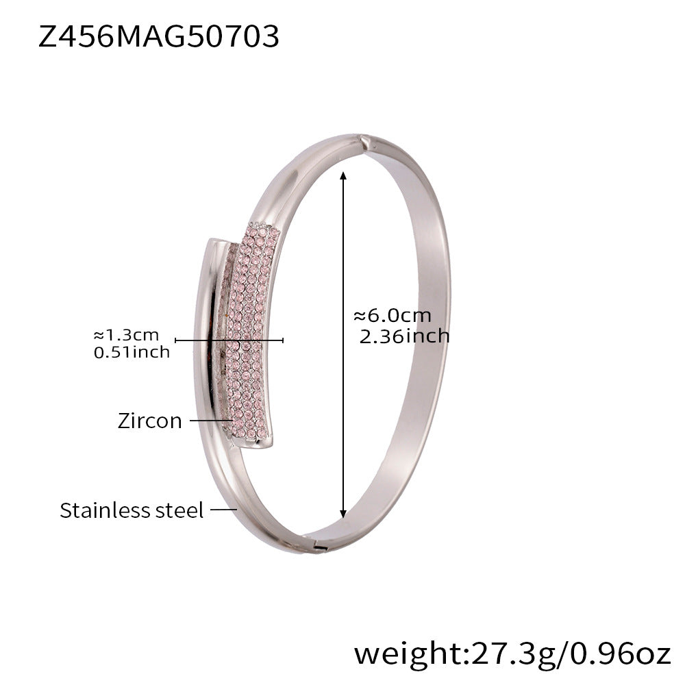 D관 - 대나무 물결 디자인 큐빅 스테인리스 스틸 18K 도금 팔찌 [Z454] 25.07-2