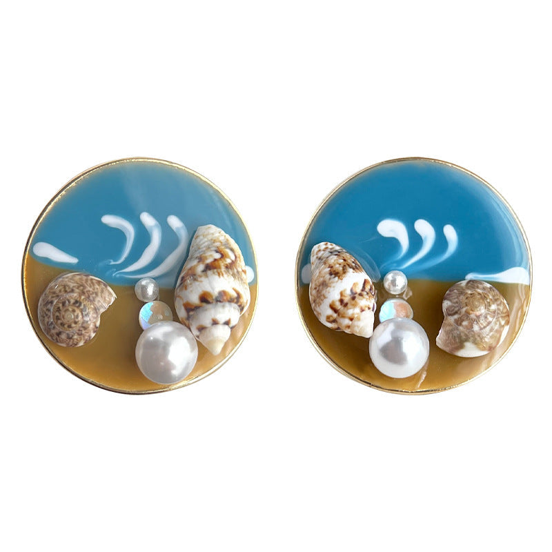 C관 - 소라 펜던트 담수 진주 바다 테마 14K 도금 귀걸이 [4368] 24.06-3