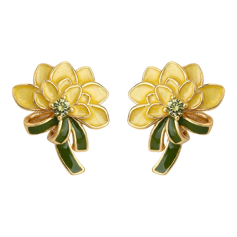 C관 - 플라워 핸드페인팅 큐빅 925 은침 귀걸이 [7228] 25.12-2