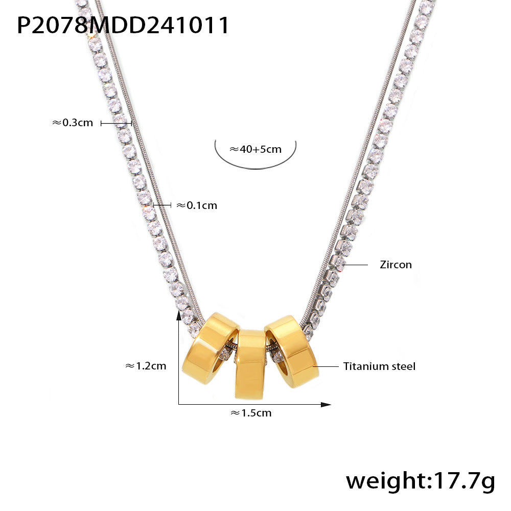 D관 - 티타늄 스틸 18K 도금 컬러 큐빅 3중 초커 3mm 큐빅 목걸이 [P2078] 24.10-3