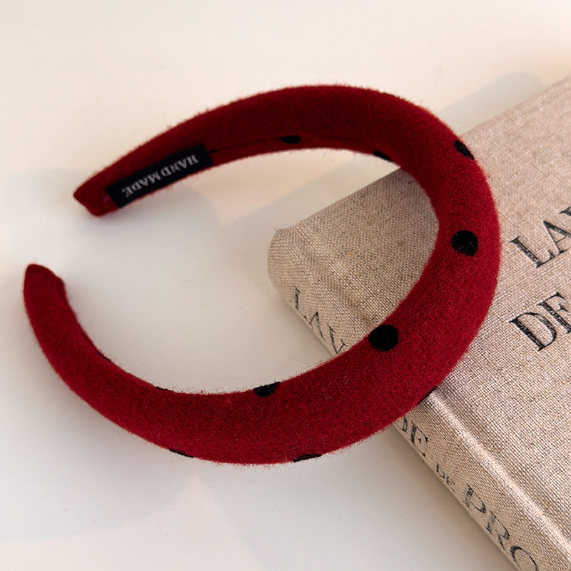 E관 - 레드 도트 패브릭 곱창 헤어밴드 머리띠 [27755] 25.12-1