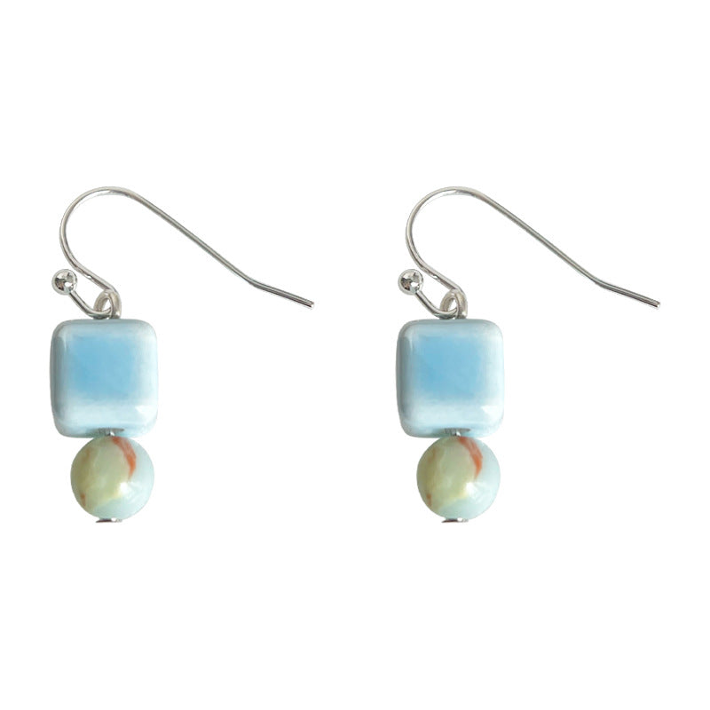 C관 - 세라믹 천연석 핸드메이드 후크형 귀걸이 [5779] 25.04-1