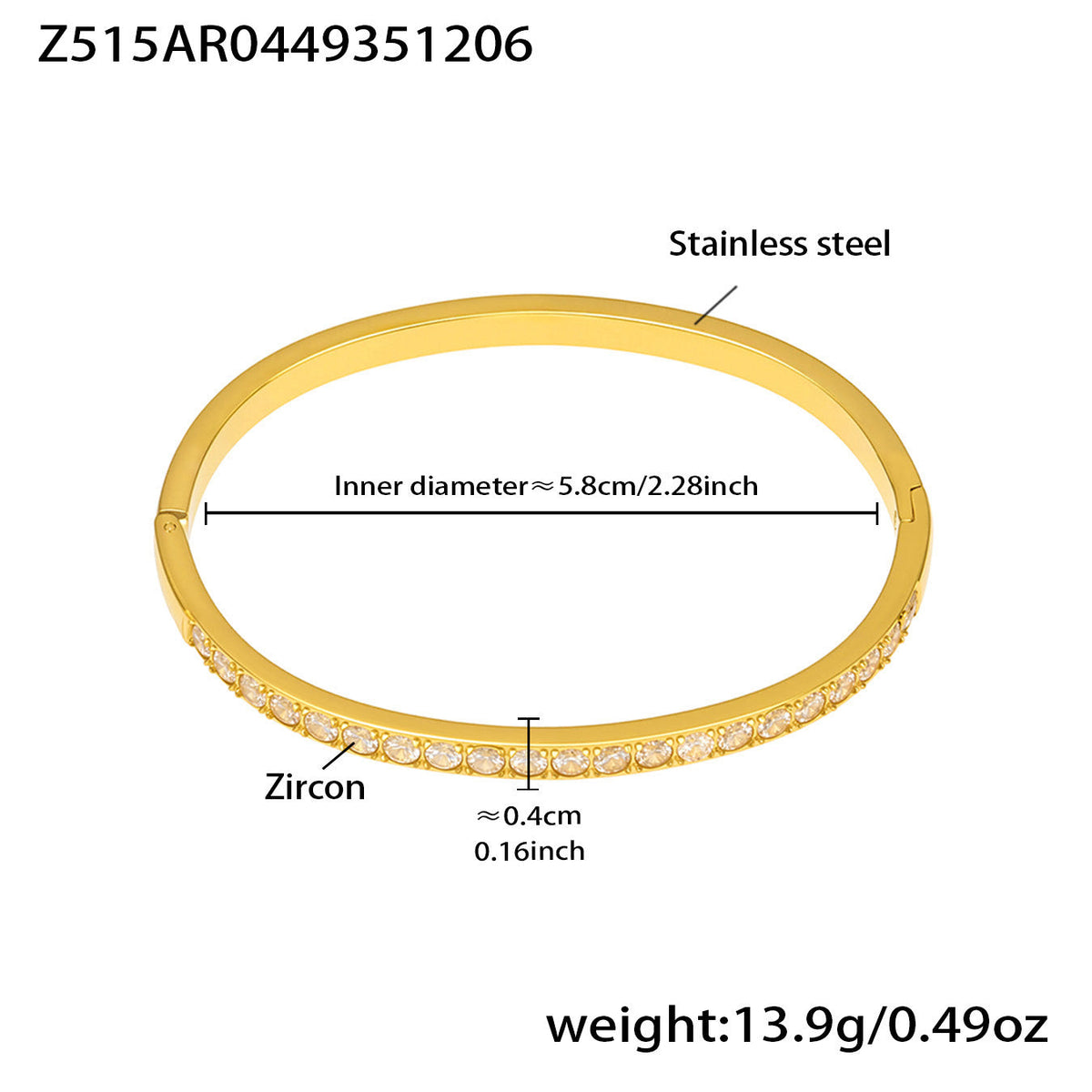D관 - 큐빅 라인 18K 도금 스테인리스 스틸 뱅글 팔찌 [Z512-15] 25.12-2