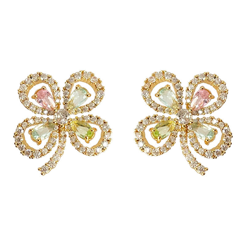 C관 - 업그레이드 18K 도금 고급스러운 미니 큐빅 컬러 꽃 귀걸이 [3711] 24.04-2