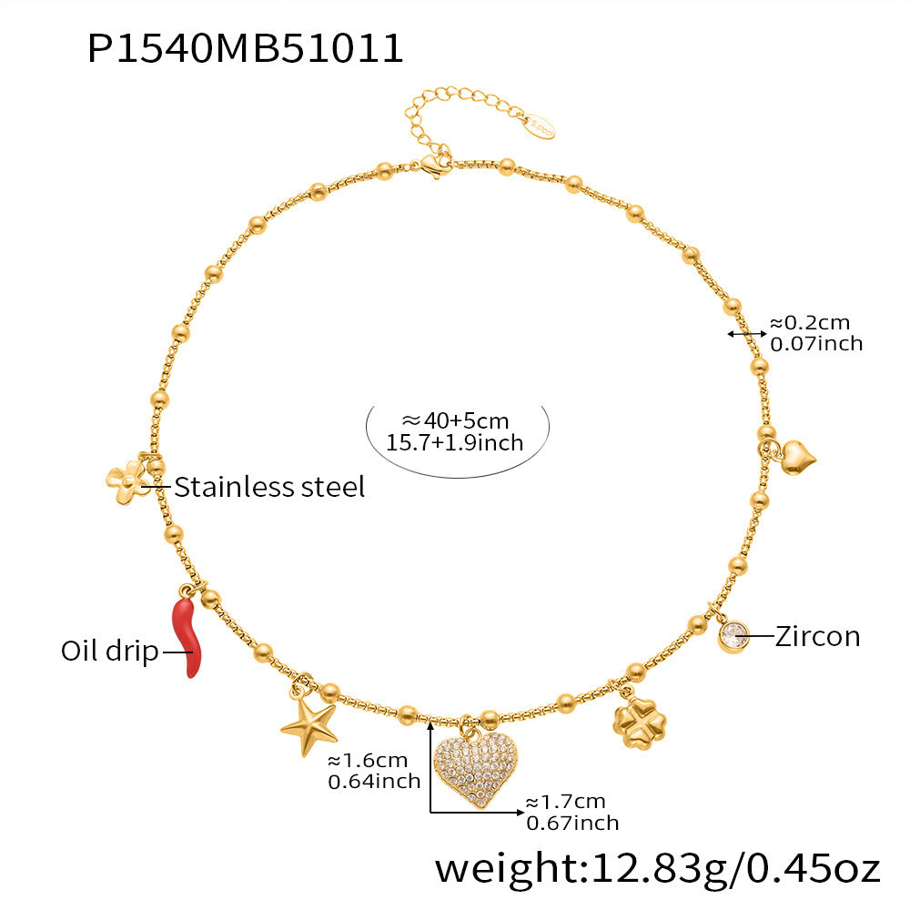 D관 - 스테인리스 스틸 18K 도금 하트 큐빅 펜던트 목걸이 [P1540] 25.10-3
