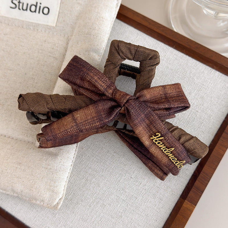 E관 - 체크 패턴 리본 디자인 집게핀 [27659] 25.11-2