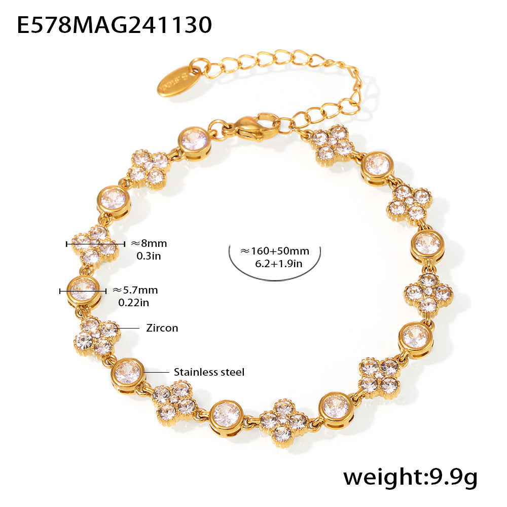 D관 - 18K 골드 도금 스테인리스 스틸 핸드메이드 큐빅 팔찌 [E575-E582] 24.12-2