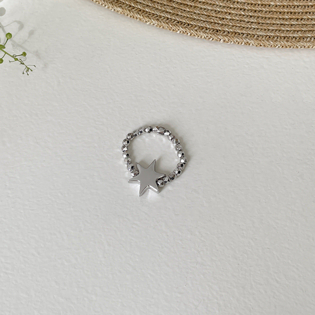 A관 - 925 실버 오각별 큐빅 오픈형 비즈줄 반지 [JZ-0709] 25.09-4