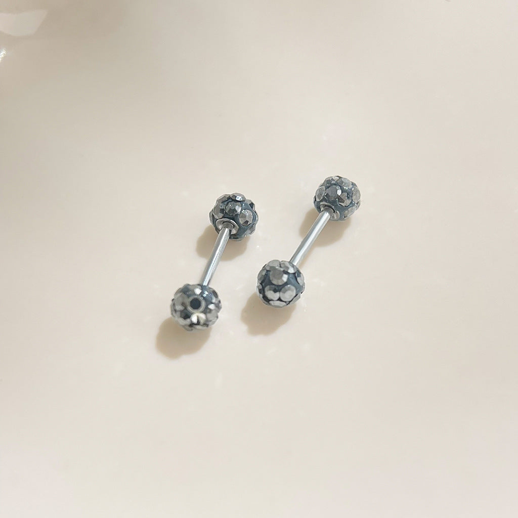 C관 - 티타늄 스틸 컬러 풀 큐빅 볼 디자인 귀걸이 [5318-5324] 24.12-4