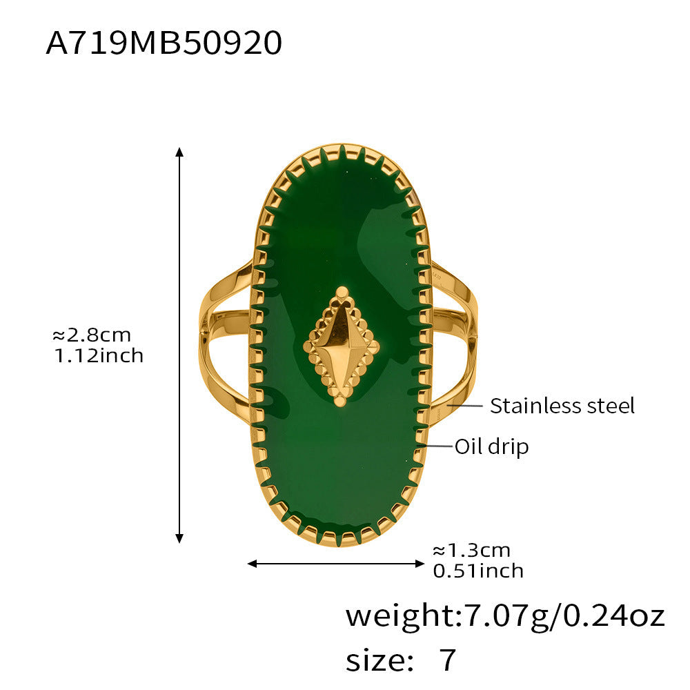 D관 - 스테인리스 스틸 컬러 에나멜 타원형 투 레이어 18K 도금 반지 [A719] 25.09-4