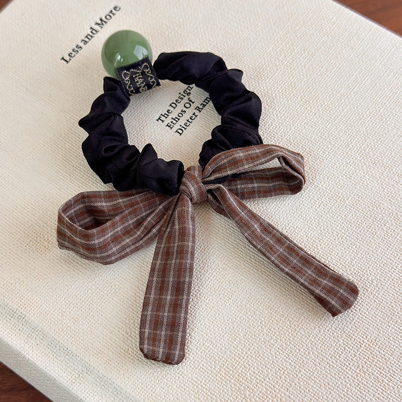 E관 - 체크 스트라이프 리본 방울 곱창 헤어밴드 [27488] 25.09-4