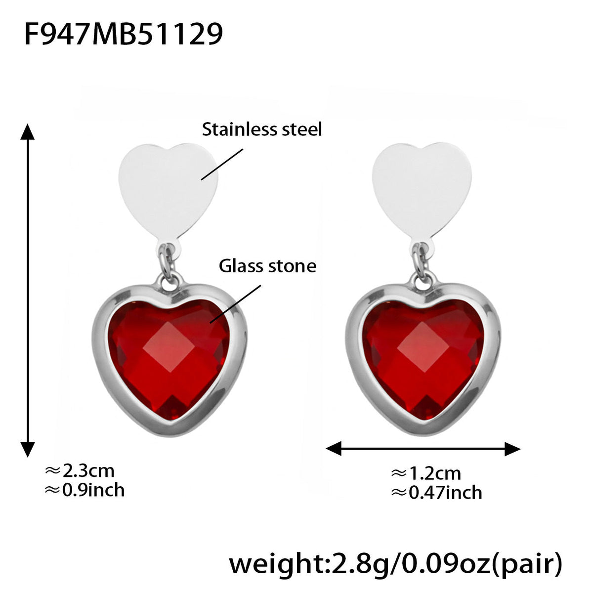 D관 - 스테인리스 스틸 하트 글라스 스톤 큐빅 18K도금 귀걸이 목걸이 [TXF507] 25.12-1