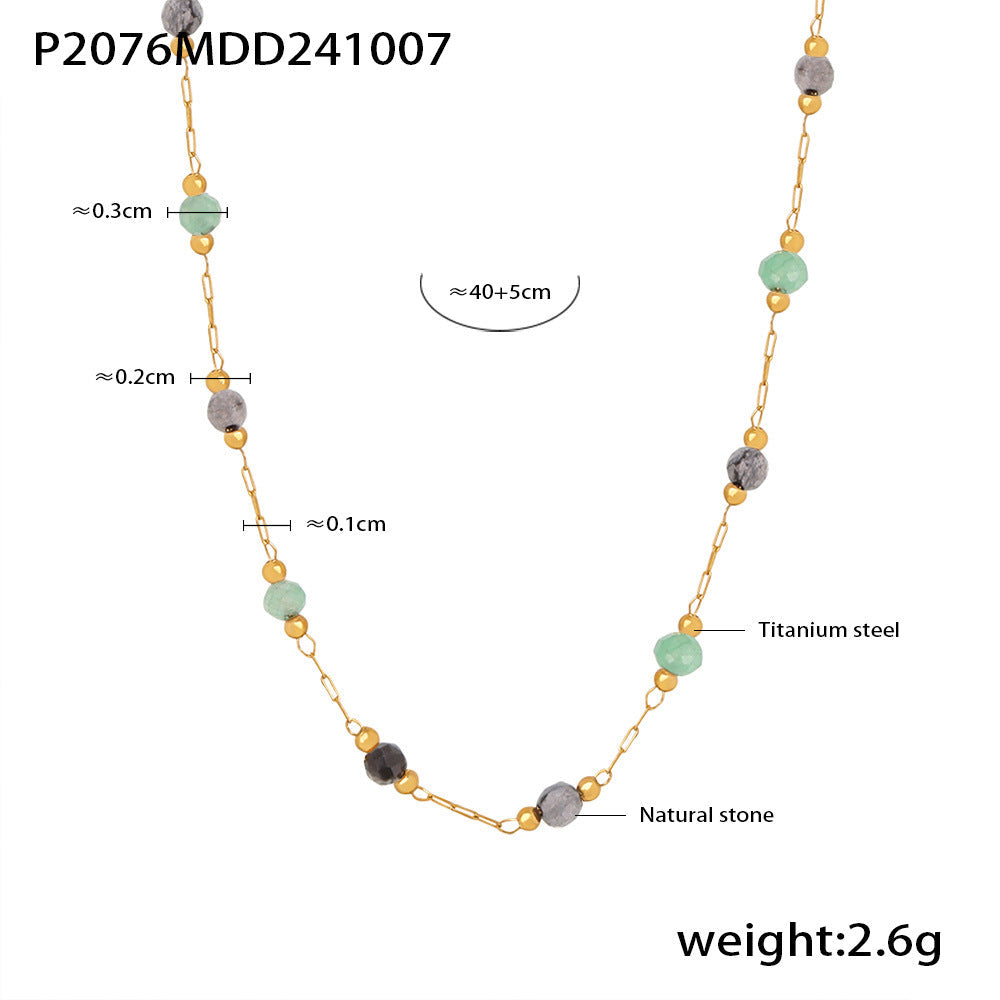 D관 - 18K 도금 천연 라피스 비즈 핸드메이드 티타늄 스틸 이중 체인 목걸이 [P2076-P1694] 24.10-2