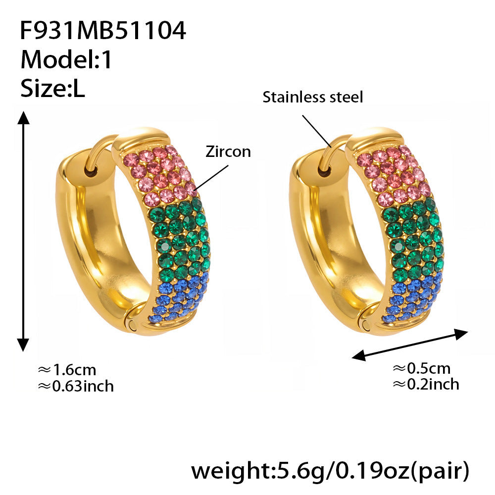 D관 - 스테인리스 컬러 믹스 큐빅 18K 도금 후프 링 귀걸이 [F931] 25.11-2