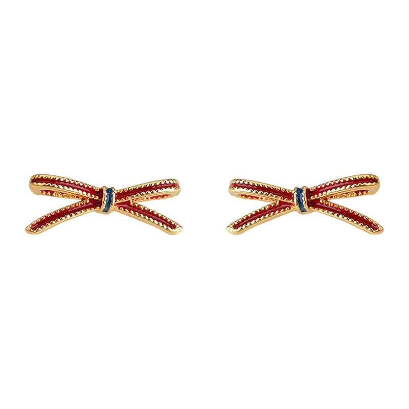 C관 - 925 은침 미니 와인 레드 리본 귀걸이 [6909] 25.10-2