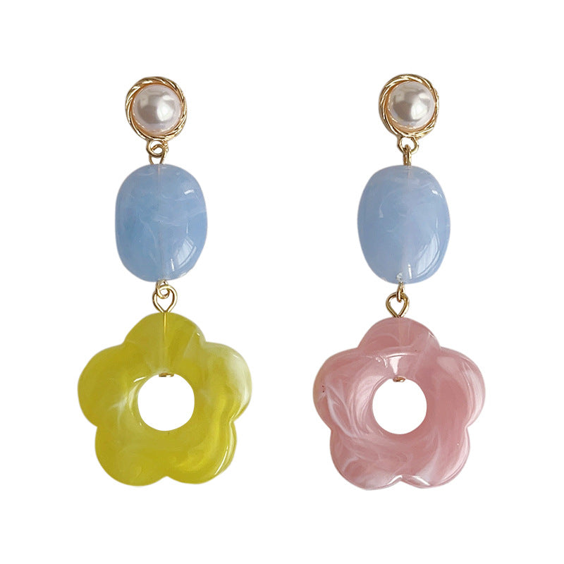 C관 - 상반된 디자인 핸드메이드 꽃 은침 귀걸이 [3728] 24.04-1