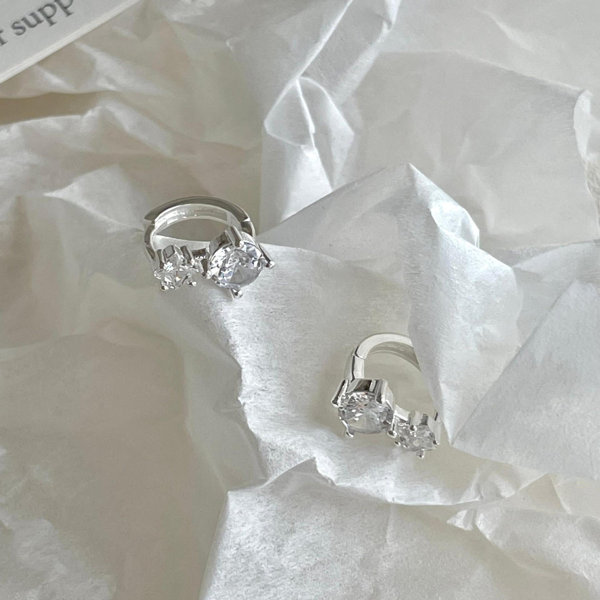 F관 - 925 실버 큐빅 디자인 링 귀걸이 [C1419] 25.11-1