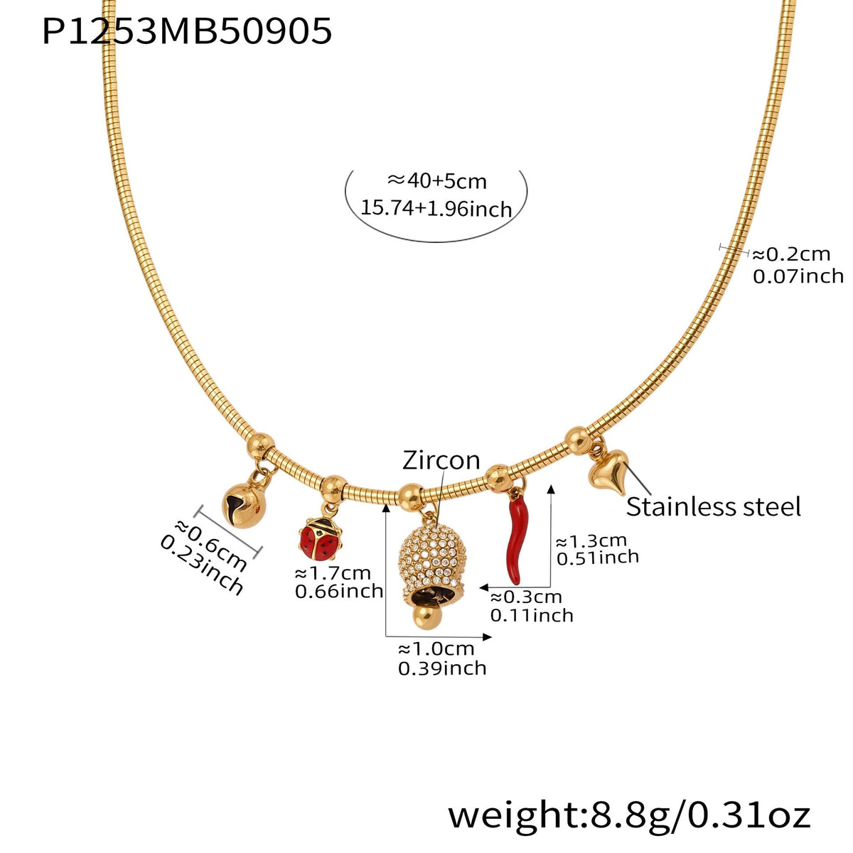 D관 - 18K 골드 도금 스테인리스 스틸 벌 종 멀티 펜던트 목걸이 [P1253] 25.09-2