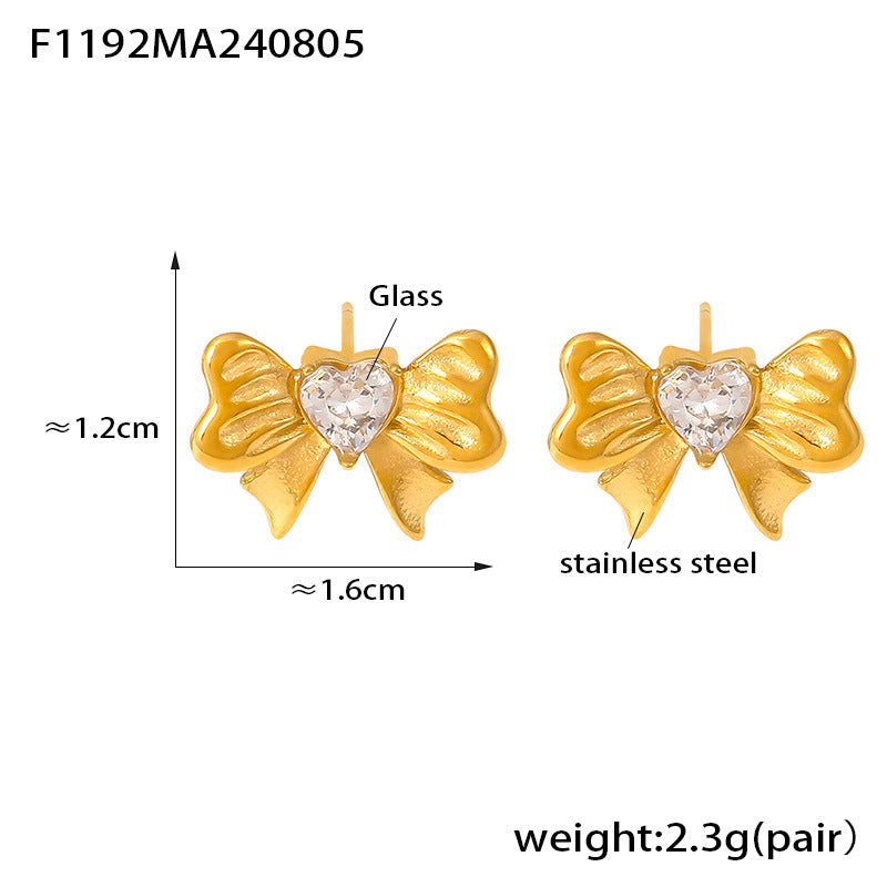 D관 - 스테인리스 스틸 도금 하트와 리본 큐빅 글라스 귀걸이 [F1191-F1192-F1193] 24.08-2