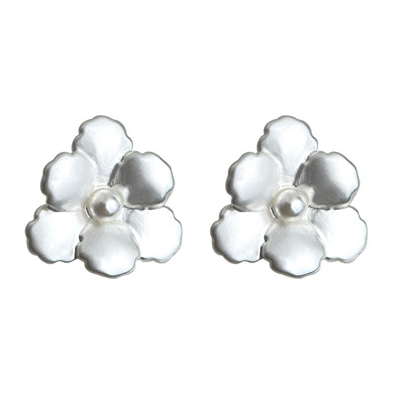 C관 - 무광 실버 진주 플라워 925 은침 귀걸이 [5829] 25.04-2