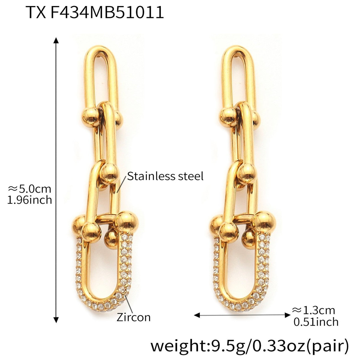 D관 - 스테인리스 스틸 18K 도금 말굽 버클 큐빅 목걸이 팔찌 귀걸이 [TXP434-TXE434-TXF434] 25.10-3