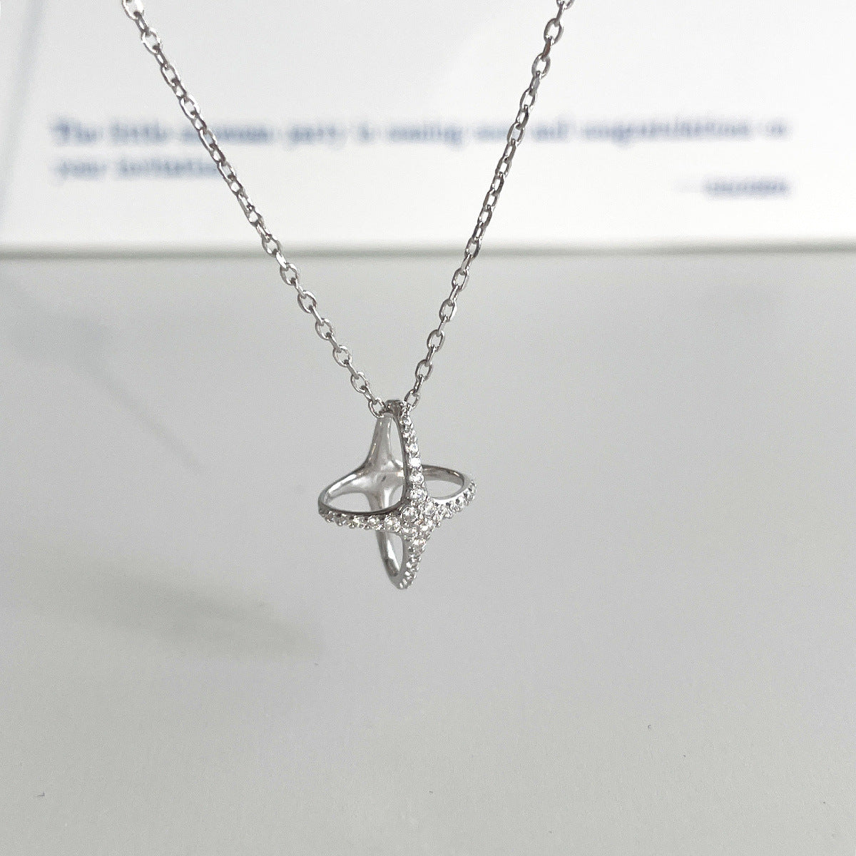 A관 - 925 실버 이중 원 별 큐빅 펜던트 목걸이 [XL-1216] 25.10-1