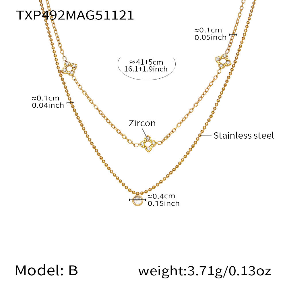 D관 - 스테인리스 스틸 플라워 풀큐빅 더블 레이어드 팔찌 목걸이 [TXP492] 25.11-4