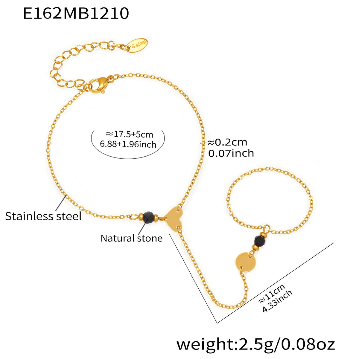 D관 - 스테인리스 스틸 18K 도금 하트 큐빅 천연석 팔찌 [E162-E169] 25.12-3