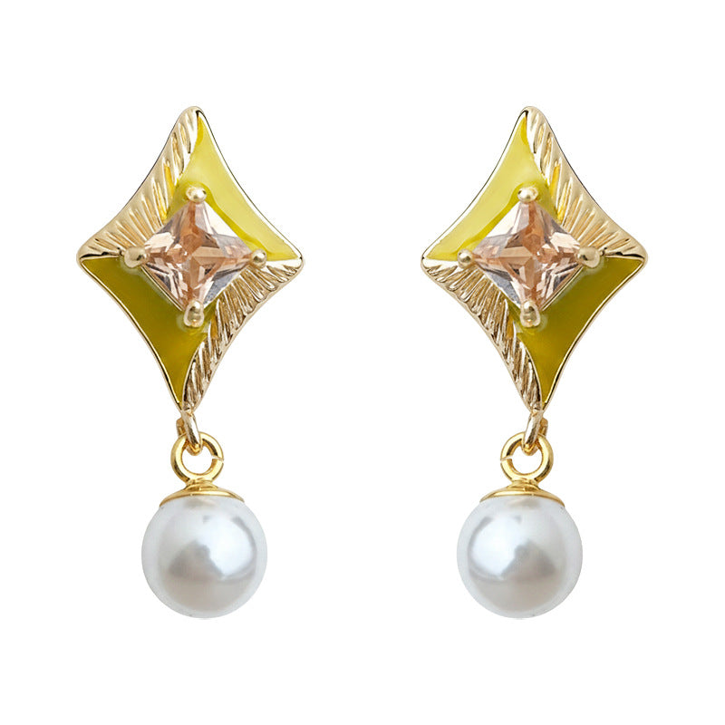 C관 - 925 은침 다이아몬드 모양 큐빅 진주 귀걸이 [7216] 25.12-3