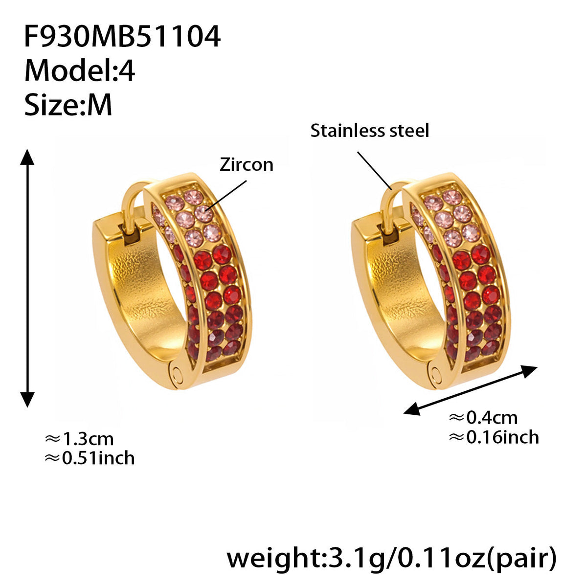 D관 - 스테인리스 컬러 큐빅 18K 도금 후프 링 귀걸이 [F930] 25.11-2