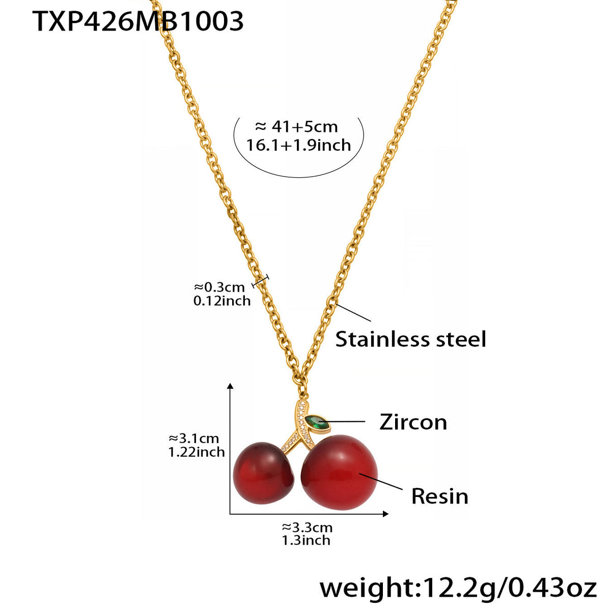 D관 - 스테인리스 스틸 레진 체리 펜던트 큐빅 목걸이 귀걸이 [TXP426-TXF420] 25.10-2