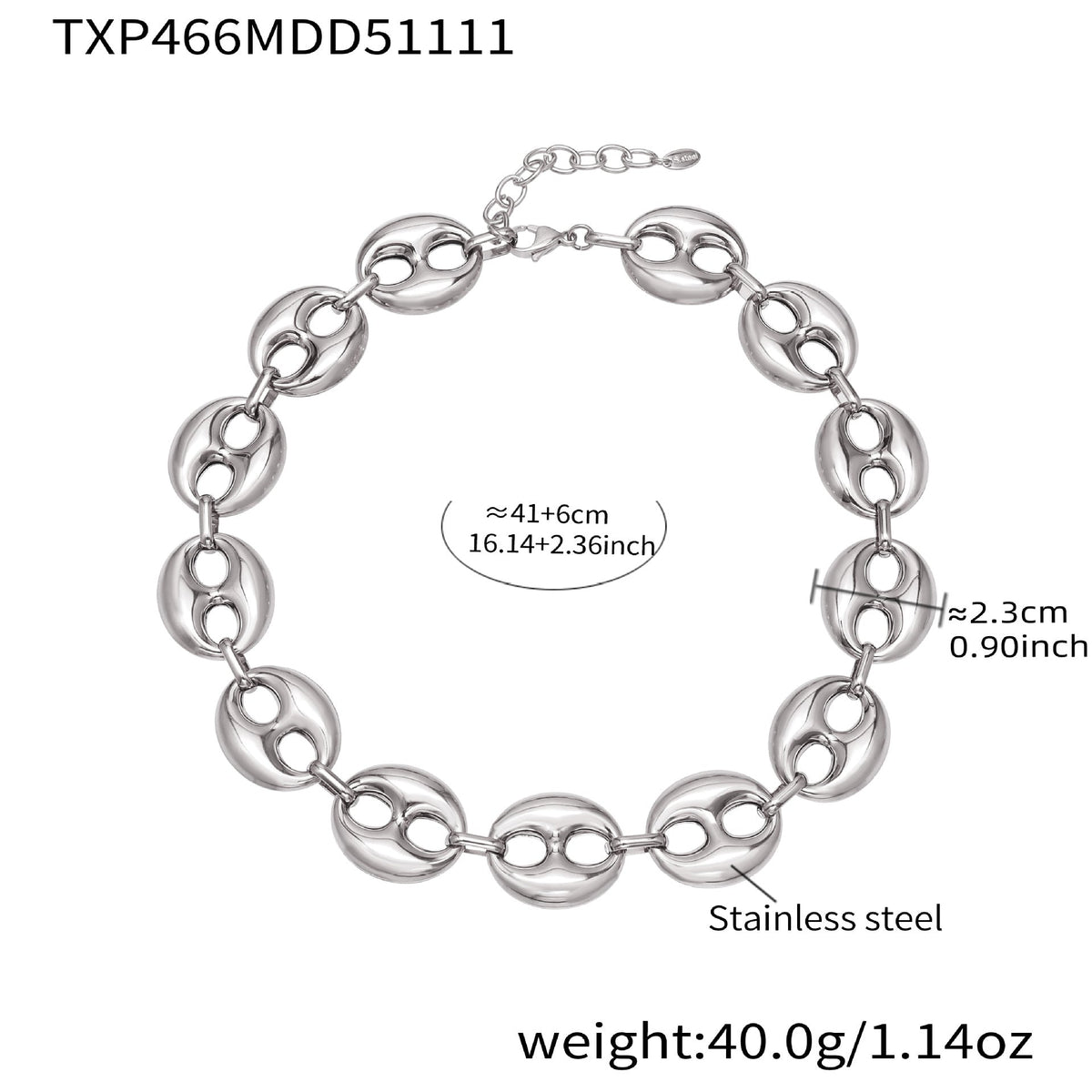 D관 - 타원형 돼지코 모양 체인 18K 도금 스테인리스 목걸이 팔찌 [TXP466] 25.11-3