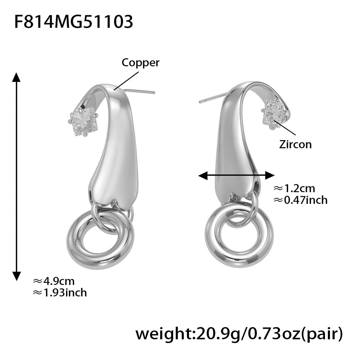 D관 - 도금 원형 갈고리 큐빅 드롭형 귀걸이 [F814] 25.11-1