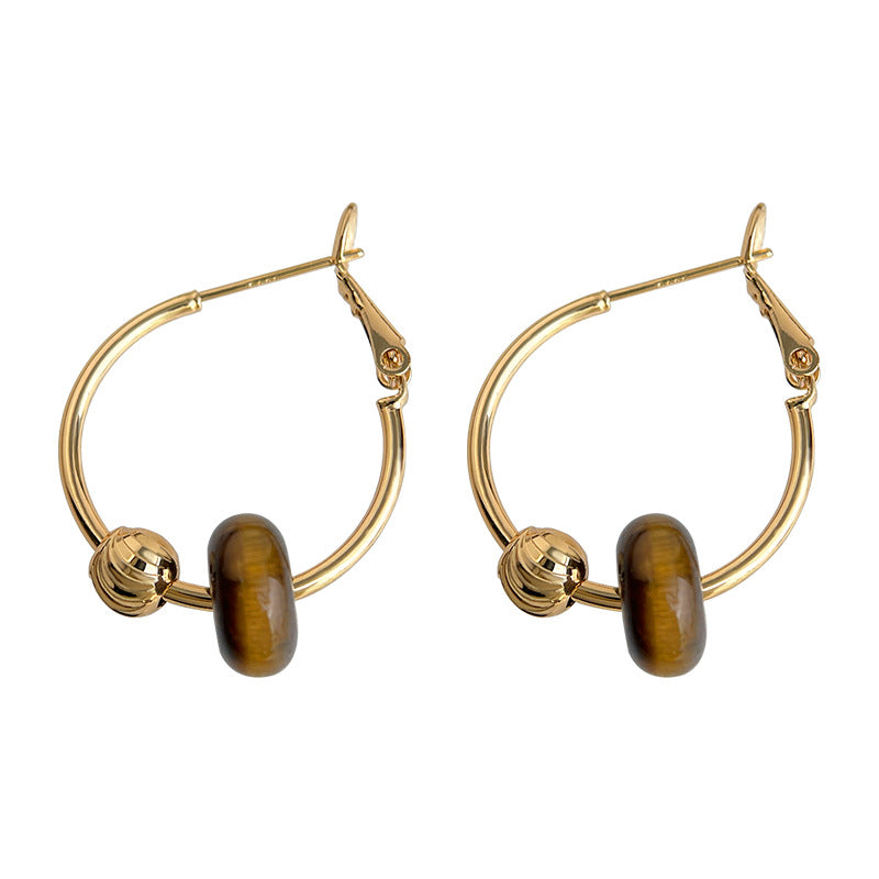 C관 - 천연석 호안석 원형 925 은침 링 귀걸이 [7113] 25.11-3