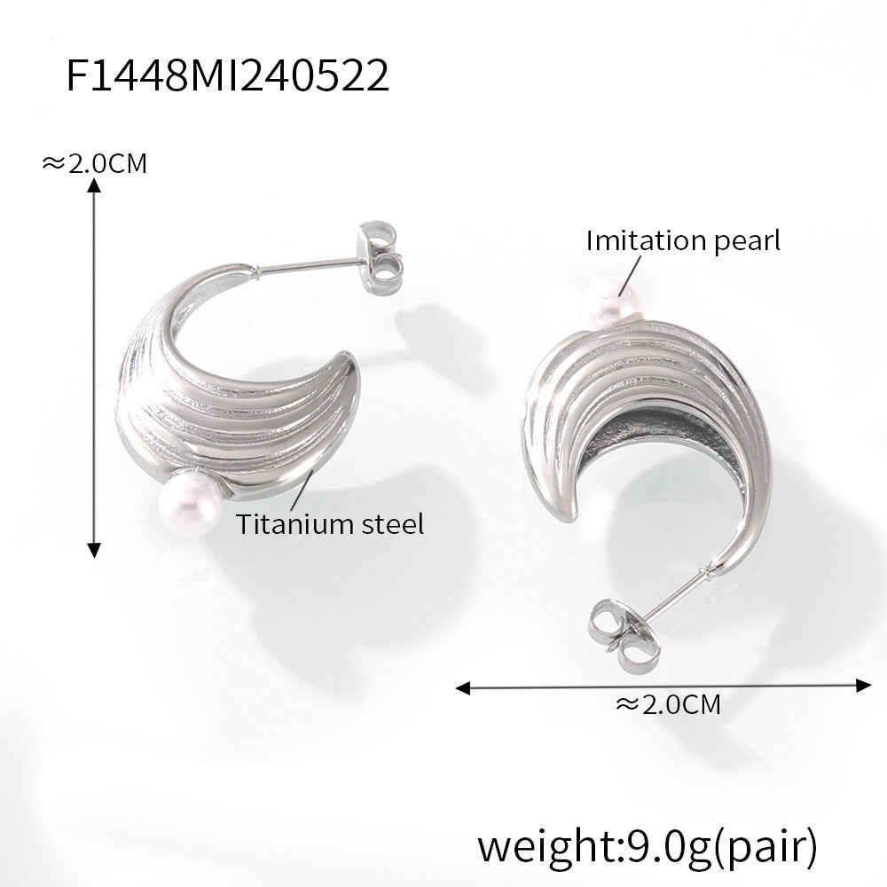 D관 - 티타늄 스틸 흑마노 모조 진주 텍스처 포인트 우아한 레트로 귀걸이 [F1448] 24.05-5