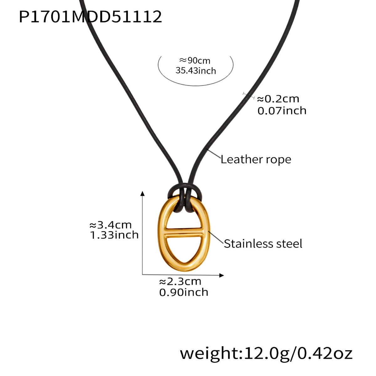 D관 - 돼지코 펜던트 레더 스트랩 스테인리스 롱 목걸이 [P1701] 25.11-3
