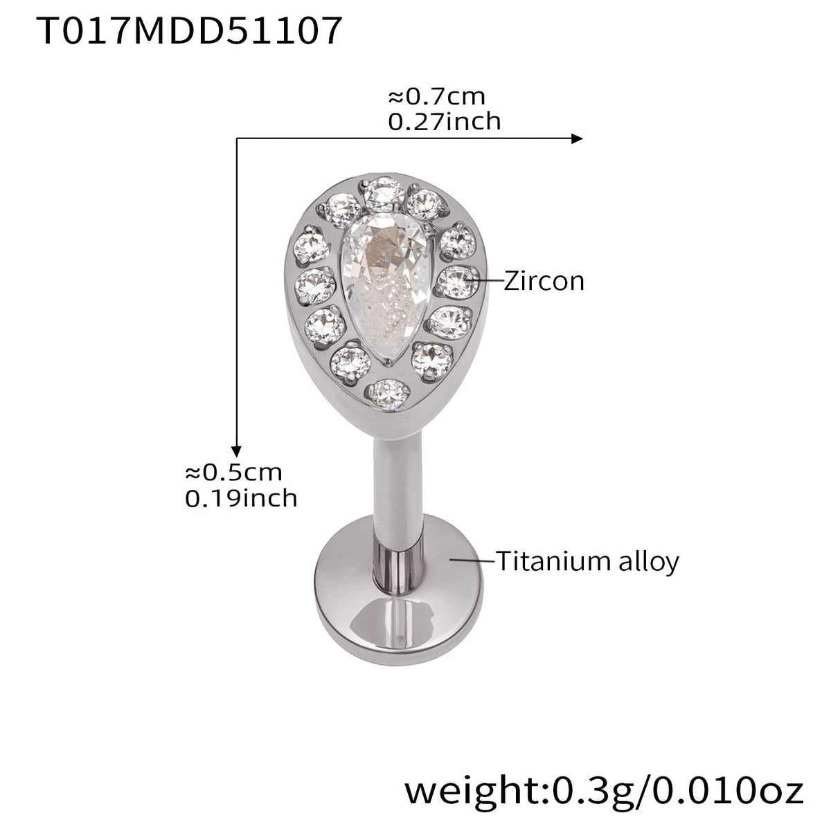 D관 - 티타늄 합금 스틸 입술용 단품 피어싱 [T009] 25.11-2