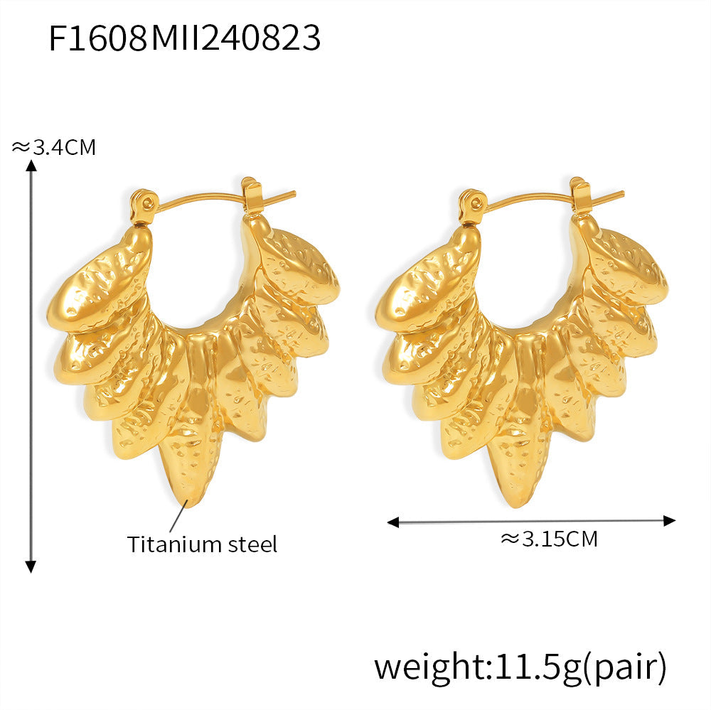 D관 - 럭셔리 나뭇잎 디자인 티타늄 스틸 18K 도금 귀걸이 [F1608] 24.08-5