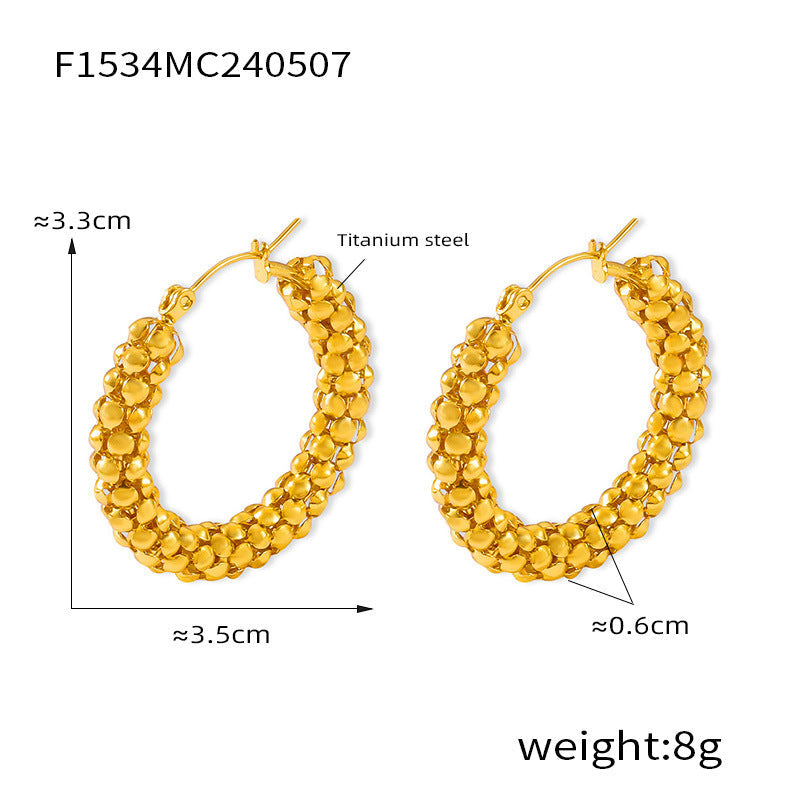 D관 - 트렌디 글리터 원형 패치워크 18K 도금 티타늄 스틸 유니크 귀걸이 [F1534-6] 24.05-2