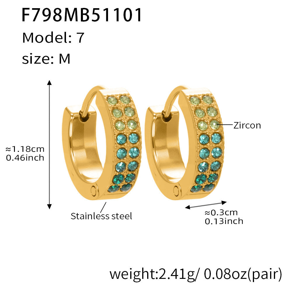 D관 - 스테인리스 18K 도금 C자형 멀티컬러 큐빅 귀걸이 [F798] 25.11-1