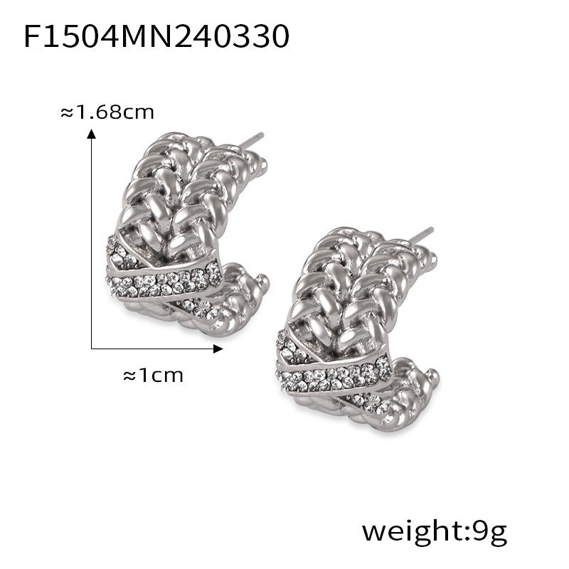 D관 - 신상 디자인 C자형 쇼팽 체인 티타늄 스틸 18K 도금 큐빅 귀걸이 [F1504] 24.04-2