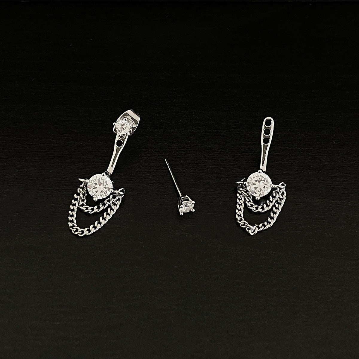 A관 - 티타늄 스틸 큐빅 체인 드롭 투웨이 귀걸이 [EH-4193] 25.10-4