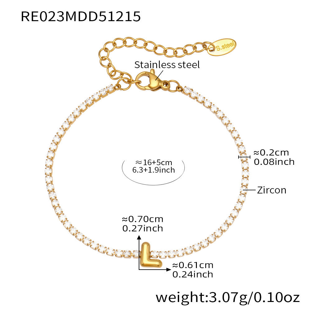 D관 - 스테인리스 스틸 18K 도금 알파벳 큐빅 팔찌 [RE023] 25.12-3